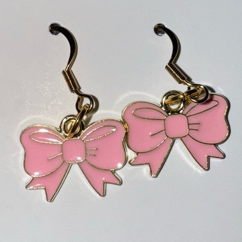 Handmade Pink Bow Drop Earrings